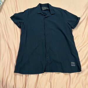 Scotch & Soda Men's Casual Button Down Short Sleeve Shirt, Navy Blue, Size Large